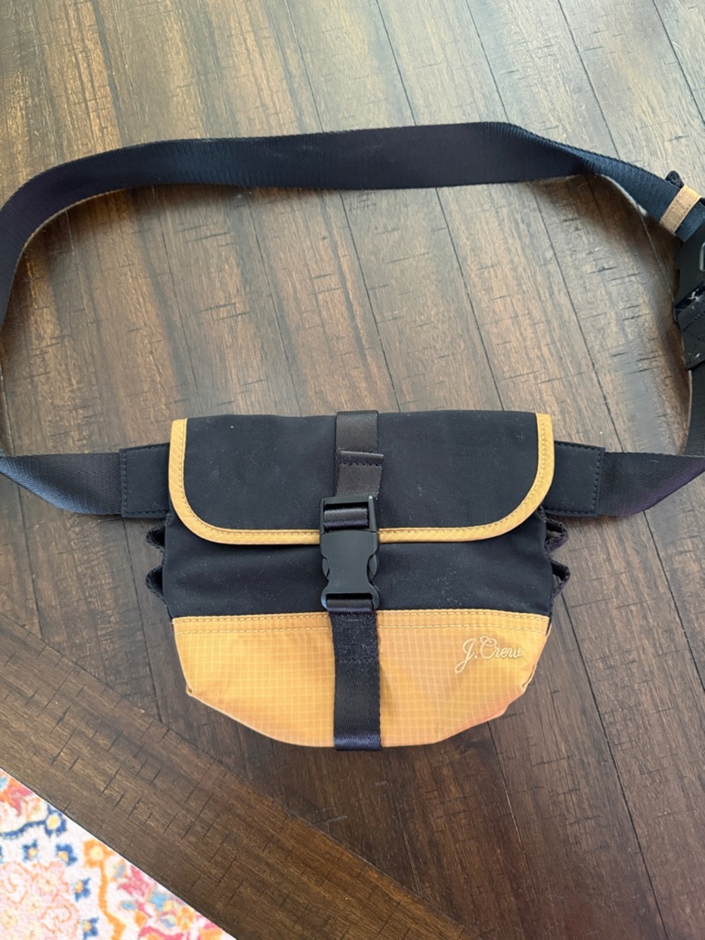 J. Crew Black and Tan Two-Tone Buckle Waist Bag